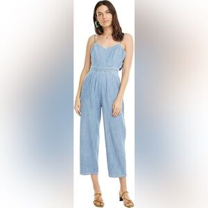 Astr Blue Jumpsuit with Spaghetti Straps and Cropped Wide-Leg